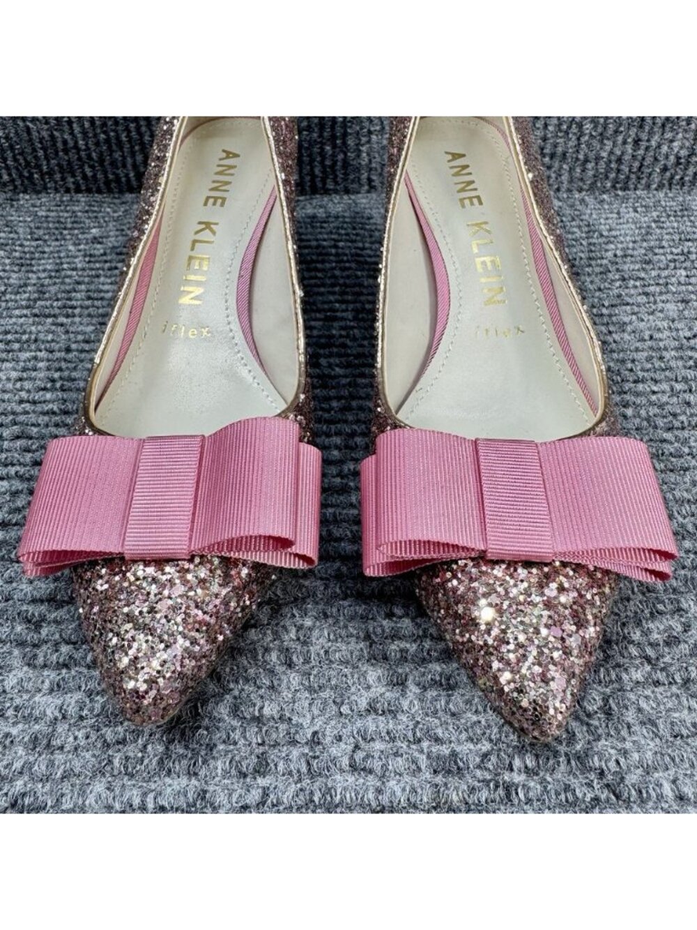 AK Anne Klein Akifa iFlex Heels Women’s 7.5 Pink Glitter Sparkle Bow Kitten Heel - Picture 4 of 13